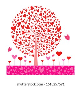 love. Valentine tree. leaf from hearts. Isolated on white background. Vector Illustration
