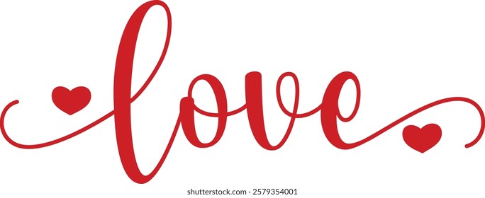 Love valentine typography design on plain white transparent isolated background for card, shirt, hoodie, sweatshirt, apparel, tag, mug, icon, poster or badge