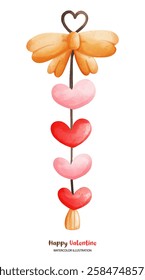 Um amor cartão de dia dos namorados, ilustração em aquarela de design decorativo Valentine com corações e arco, perfeito para expressar amor e carinho. Ideal para cartões e presentes