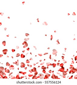 Love valentine's background with glossy red hearts. Vector illustration.