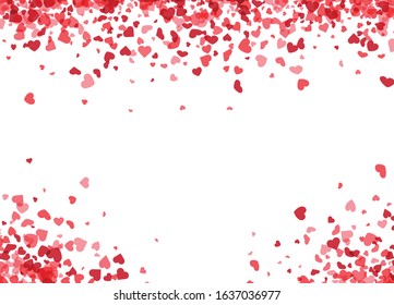 Love valentine's background with pink falling hearts over white. Vector illustration.