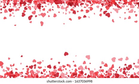 Love valentine's background with pink falling hearts over white. Vector illustration.