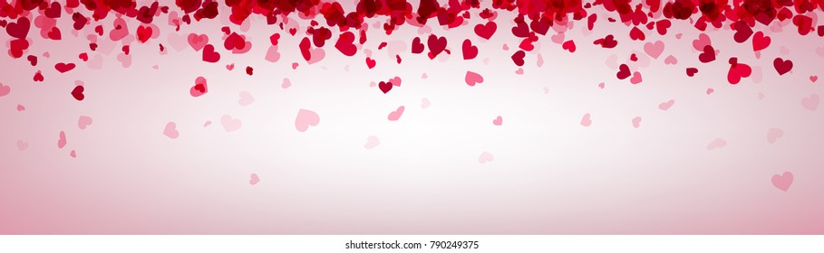 Love valentine's banner with pink hearts. Vector paper illustration.