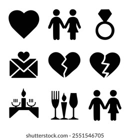 Love valentines couple vector icon set .  Cohesive set of scalable vector icons.