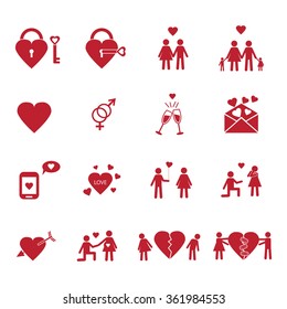 Love valentines couple vector icon set red