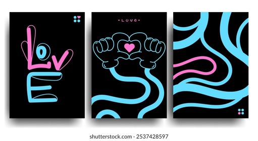 Tarjetas de amor y día de San Valentín, carteles, cubiertas creativas Plantillas de promoción de venta ambientadas en estilo Abstractas. Conjunto de fondos de San Valentín. Diseño de arte abstracto moderno. Ofrece Anuncios en redes sociales. Vector