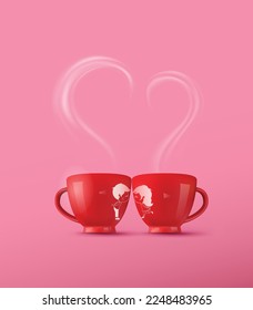 Love and Valentine's day with coffee red cup and smoke heart shape . 