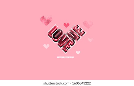 Love, valentines day comic text. Colored pop art. Halftone vector illustration banner. Vintage comics book poster. Street Art.
