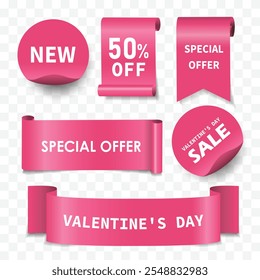 love and valentine's day concept Best choice, order now, special offer, free delivery sale banners. Pink ribbons, tags and stickers. Vector