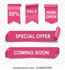 love and valentine's day concept Best choice, order now, special offer, free delivery sale banners. Pink ribbons, tags and stickers. Vector