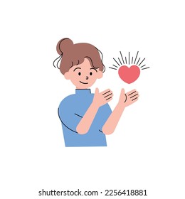 Love Valentine's Day Concept. Character hold love shape on the air. Tempelate love symbol for greeting card, decal, book cover and other used print.
