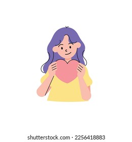 Love Valentine's Day Concept. Character hold heart-shaped balloon. Tempelate love symbol for greeting card, decal, book cover and other used print. 