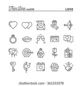 Love, Valentine's day, dating, romance and more, thin line icons set, vector illustration