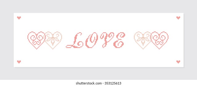 Love. Valentine's day. Embroidery. Vector illustration.