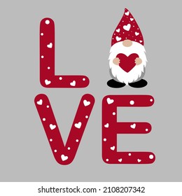 Love Valentines Day Gnome. Vector illustration character love gnomes with red heart for Valentine day. Cartoon style.