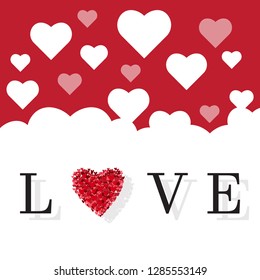 Love. Valentine's Day greeting with Composition Heart Shapes Background.