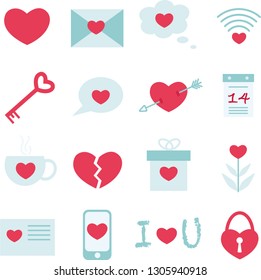 Love, valentines day icon set - heart, letter, dreams, love wifi, key, declaration of love, arrow, valentines day, coffee with love, broken heart, gift, flower, postcard, phone, lock 