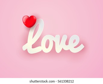 love Valentine's day. Invitation card pink balloons heart on abstract background with text love.Vector illustration.paper craft style.