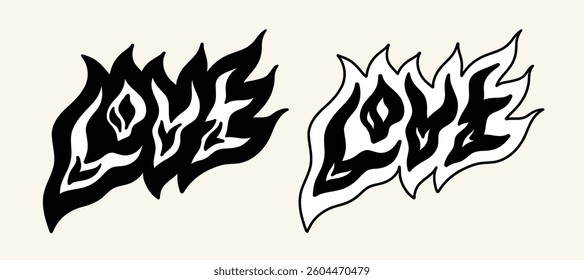 Love Valentine's Day lettering inscription. Tattoo style trendy vector illustration.
