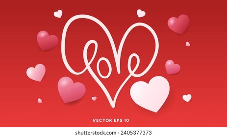 Love in Valentine's Day  on red background , Flat Modern design , illustration Vector EPS 10