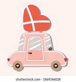 El coche rosa del día de San Valentín de amor con corazón