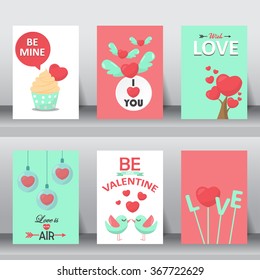 love and valentine's day poster set. can be use for greeting and invitation card.  background, backdrop. flat design. vector illustration