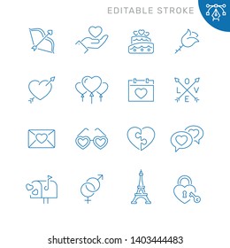 Love and valentines day related icons. Editable stroke. Thin vector icon set, black and white kit