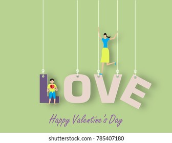 Love for Valentine's day. and young  couple with love backgroud .Vector illustration.paper craft style.