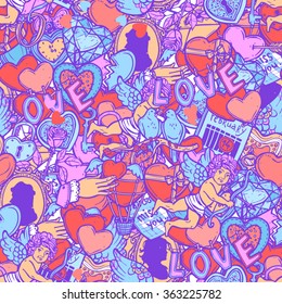 Love And Valentines Doodle Hand Drawn Color Seamless Pattern
