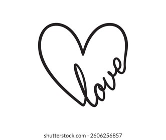 Love valentines retro vintage line emblem. Inspirational calligraphy phrase love. Hand drawn typography quote with heart shape. Vector illustration