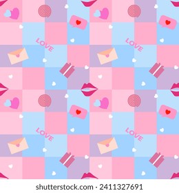 Liebe und Valentins nahtloses Muster. Valentinstag nahtloses Muster im Doodle-Stil. Sammlung von valentinischen Hintergründen. Regenbogenliebe aus süßen kleinen Herzen
