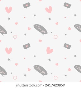 Love and valentine's seamless pattern. Valentine's Day seamless pattern in doodle style. Collection of valentines day backgrounds. Rainbow love made of cute little hearts.