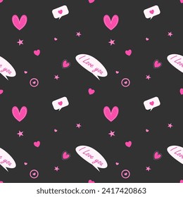 Love and valentine's seamless pattern. Valentine's Day seamless pattern in doodle style. Collection of valentines day backgrounds. Rainbow love made of cute little hearts.