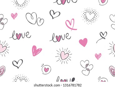 love and valentines seamless pattern. Pink, black, adn white pattern.