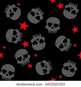 Love Valentine's skull Vectors. Skelton seamless pattern. Bone of death. Lovely concept pattern with star, eye heart and skull . Valentine's day of love.