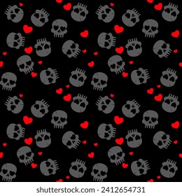 Love Valentine's skull Vectors. Skelton seamless pattern. Bone of death. Lovely concept pattern with star, eye heart and skull . Valentine's day of love.