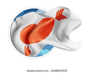Amor, Vector 3d bandera contra un cielo azul, a través de un agujero redondo sobre un fondo blanco