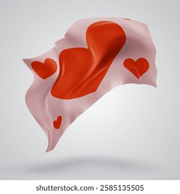 Love, vector 3d flag with waves on a white background