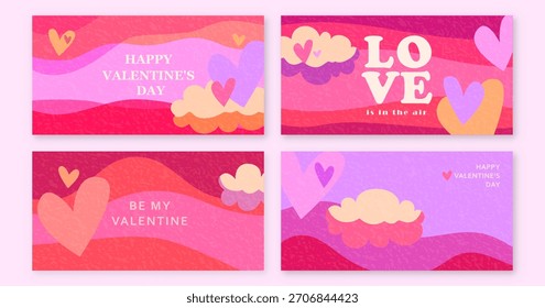 Fondo de Vector del amor, sistema del Anuncio. Patrón del día de San Valentín para el cartel del romance, impresión, Plantilla de celebración, diseño. Ilustración moderna creativa con corazones, nubes y olas.