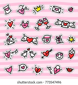 Love vector background with hand drawn hearts. Vector illustration.