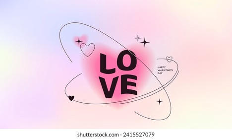 El fondo vectorial de amor. Banner moderno con forma de corazón degradado, elemento de línea de tendencia simple, texto de saludo ondulado feliz Día de San Valentín. Diseño minimalista y 2000 para tarjeta romántica.