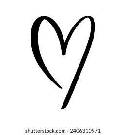 Love Vector black Heart shape frame with brush painting icon. doodle Hand drawn valentine day logo. Decor for greeting card, wedding, mug, photo overlays, t-shirt print, poster design