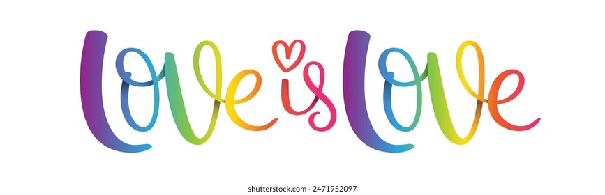 LOVE IS LOVE Vektorgrafik Pinsel Kalligrafie Banner mit Regenbogen-Verlauf