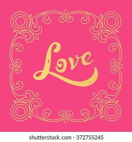  "Love" vector card template. Golden lettering for romantic card design.