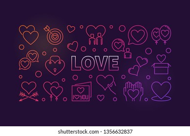 Love vector concept colored outline illustration or banner on dark background