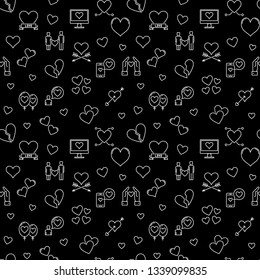 Love vector dark concept seamless pattern or background in outline style