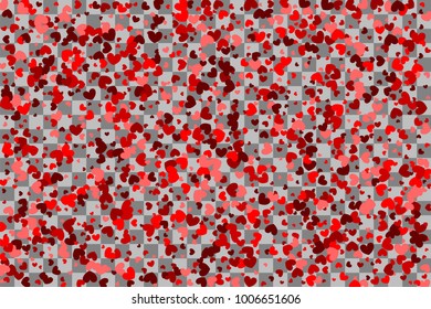Love vector decoration design. Romantic transparent background illustration random falling. Paper Valentine origami banner. Red heart holiday frame. Valentines Day confetti shimmer hearts.