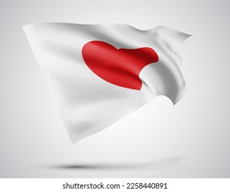 Love, vector flag with waves and bends waving in the wind on a white background