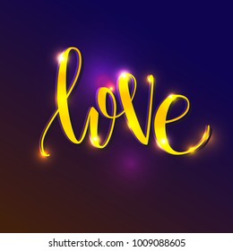 Love. Vector gold lettering. Design poster. Valentine's day.