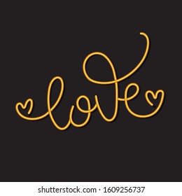Love. Vector hand drawn calligraphy phrase on black background. Template for greeting card on Valentine's Day